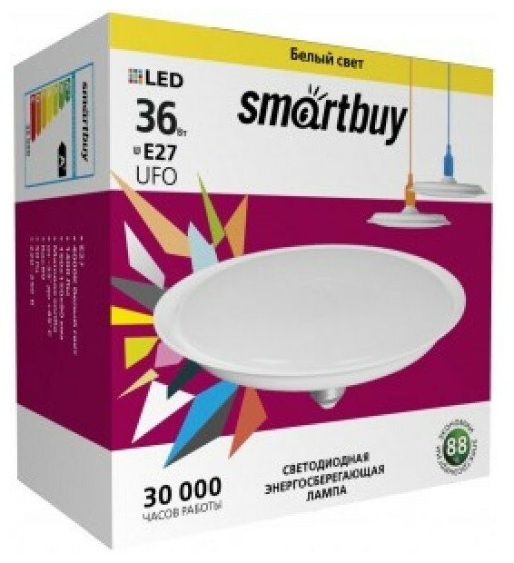 Светильник св/д Smartbuy UFO E27 36W(2880lm) 4000K 4K 250х90мм SBL-UFO-36-4K-E27 SmartBuy 647511