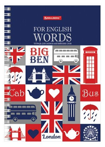 Тетрадь-словарь для записи английских слов А5 48 л, гребень, клетка, BRAUBERG, справка