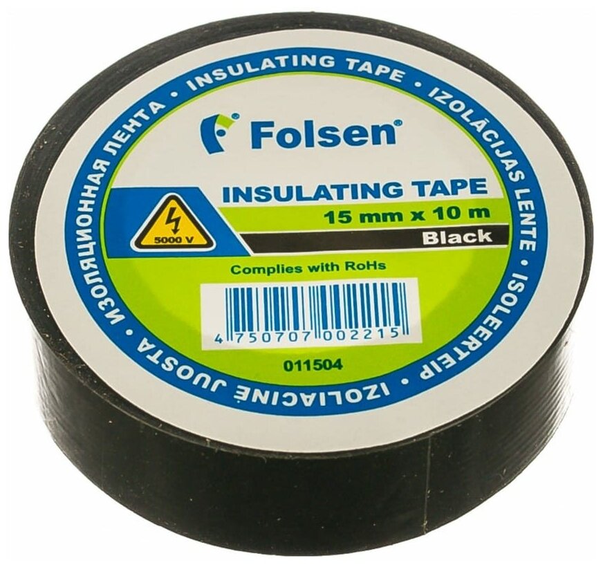 Изоляционная лента Folsen 15ммx10м черная 011504 - фотография № 2