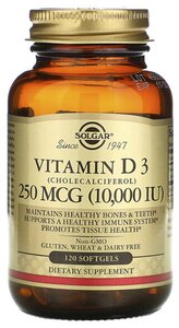 Фото Vitamin D3 (Витамин Д3) 250 мкг (10000 IU) 120 капсул (Solgar)