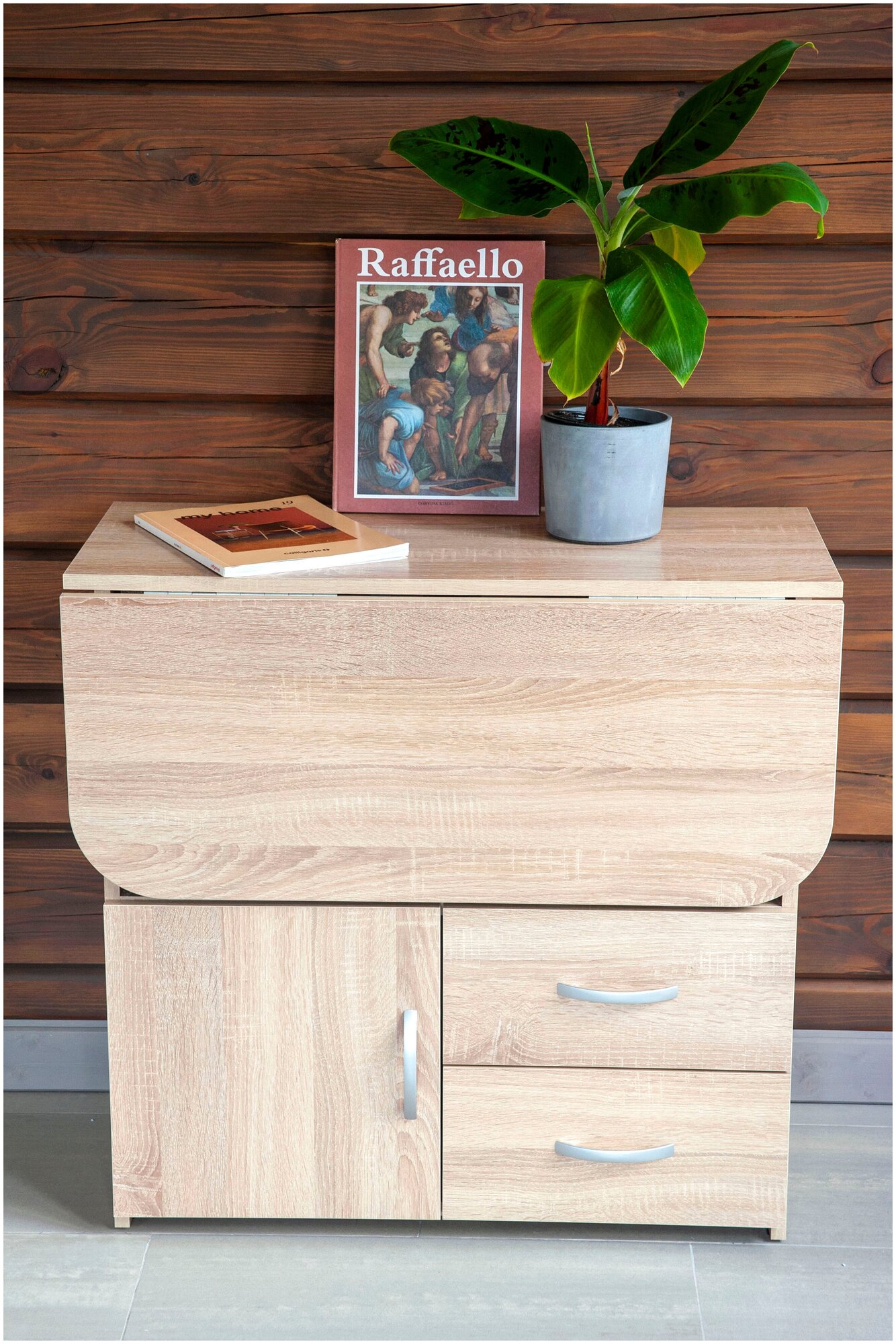 Стол тумба книжка раскладной трансофрмер кухонный обеденный деревянный Hesby Book 1 дуб сонома - фотография № 1