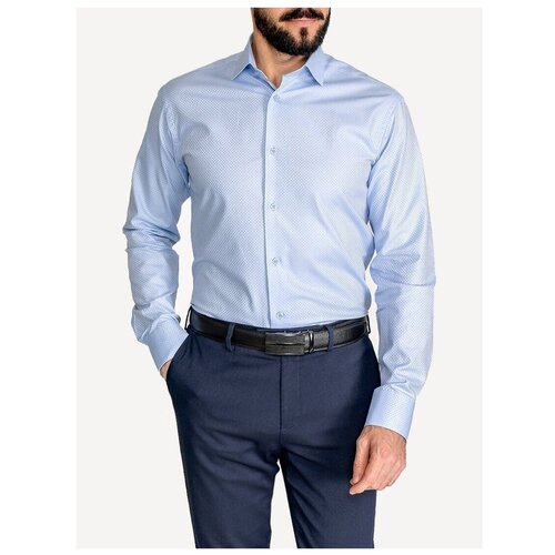 фото Рубашка мужская длинный рукав greg 224/191/5159/z_gb, полуприталенный силуэт / regular fit, цвет голубой, рост 174-184, размер ворота 42