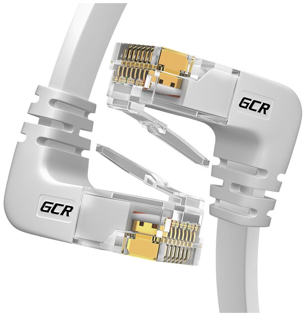 Патч-корд PROF плоский верхний угол / верхний угол UTP cat.6 10 Гбит/с RJ45 LAN компьютерный кабель для интернета 24K GOLD (7754612), белый, 1.0м