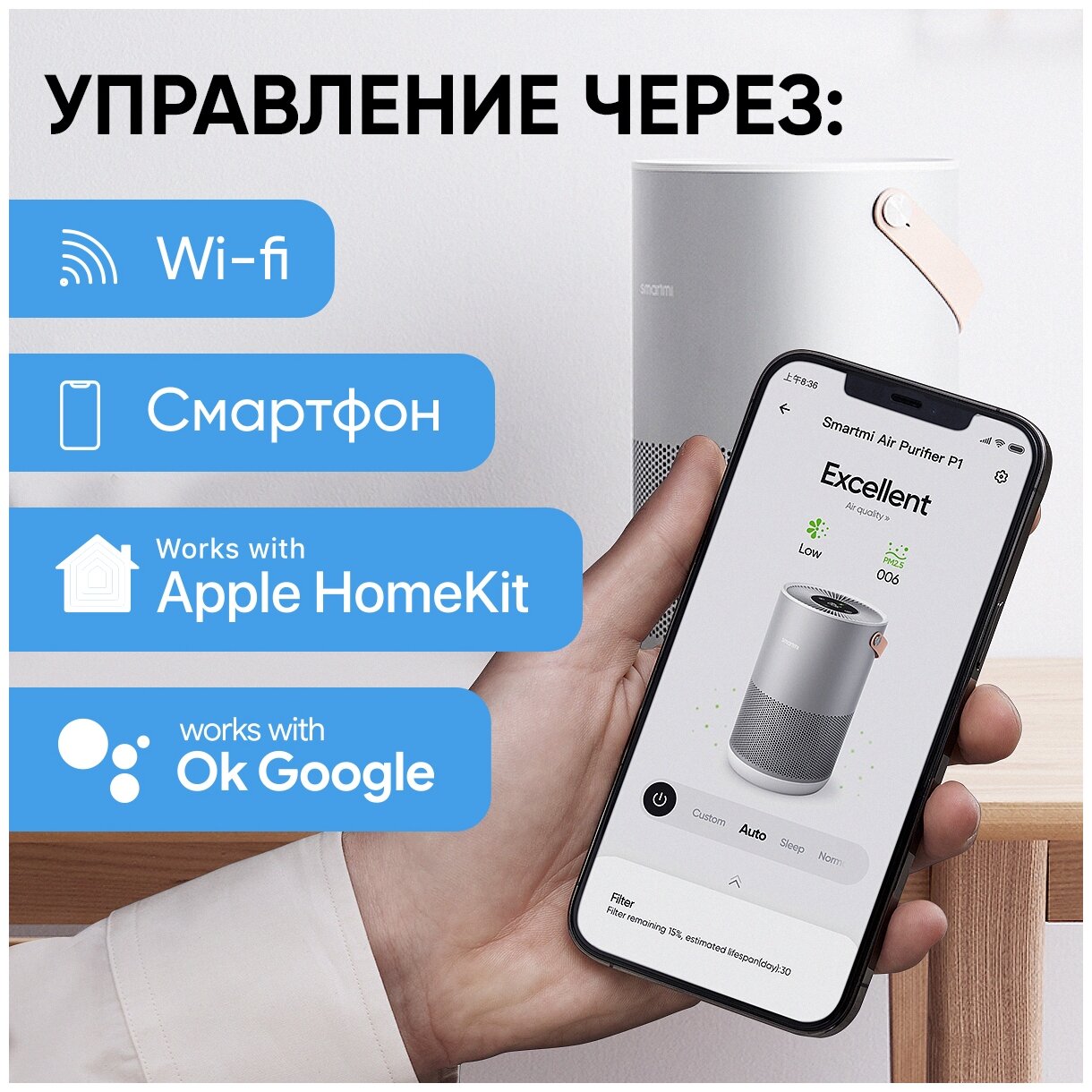 Воздухоочиститель Xiaomi Smartmi Air Purifier P1, серебристый [zmkqjhqp12] - фото №17