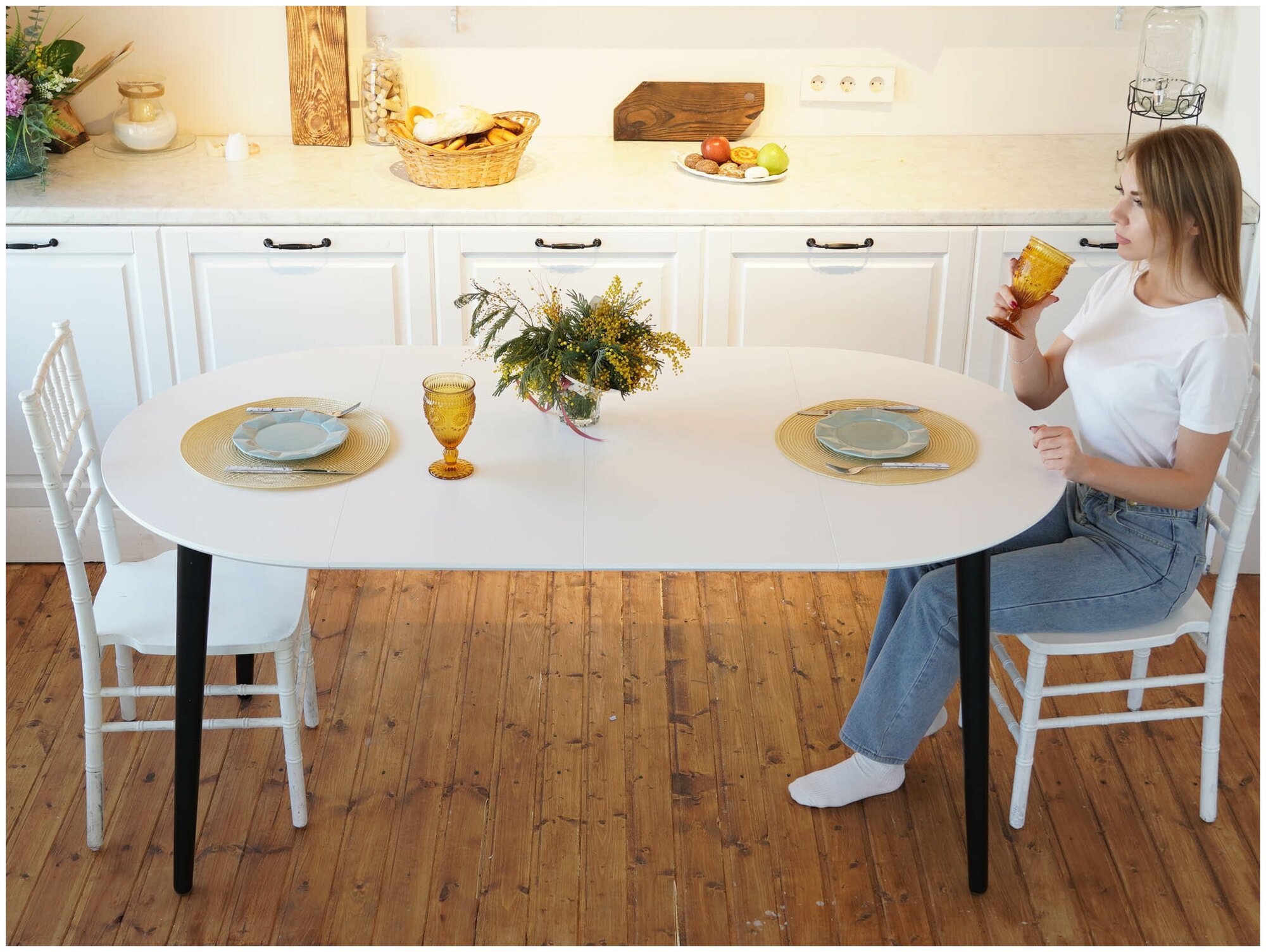 Стол для кухни раздвижной круглый 110см альба