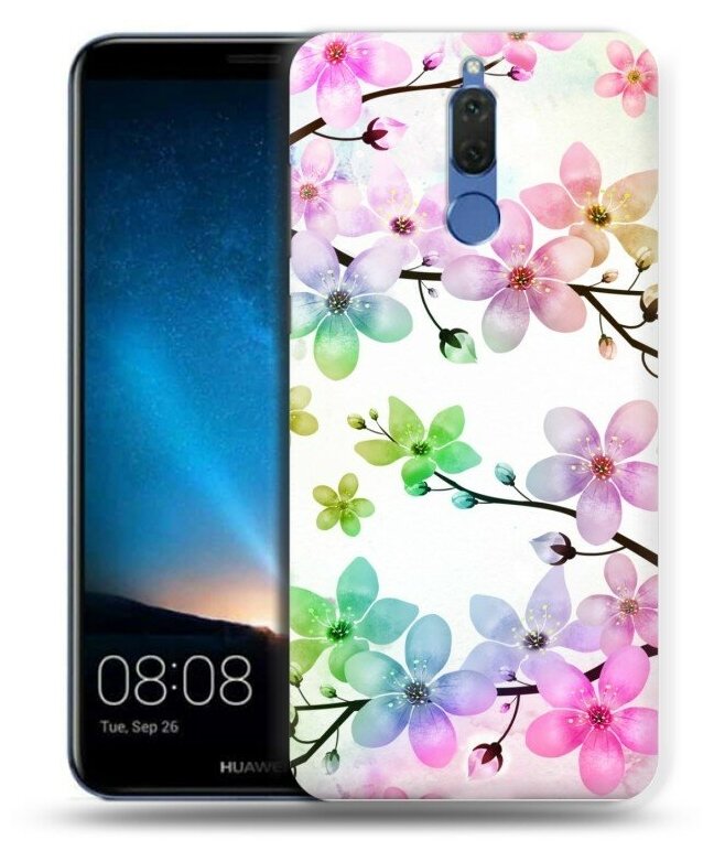 Дизайнерский силиконовый чехол для Хуавей Нова 2i/Мате 10 Лайт / Huawei Nova 2i Органические цветы