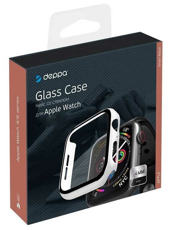 Кейс со стеклом для Apple Watch 4/5/6/SE/6/SE series белый, 44 мм, Deppa 47162