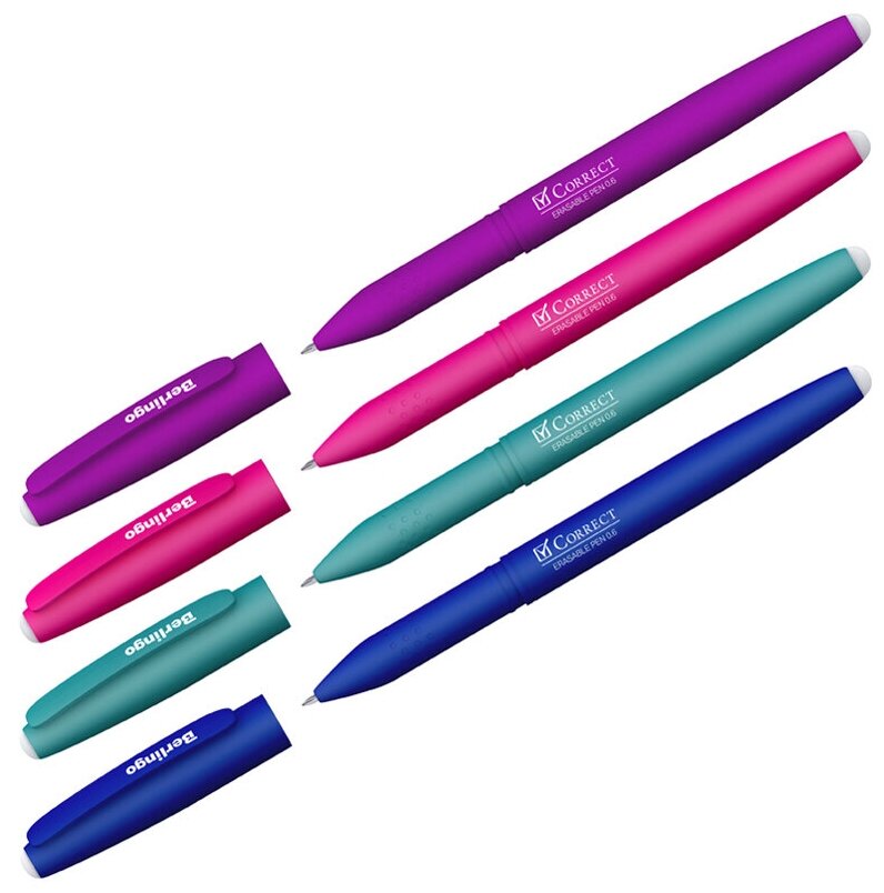 Ручка гелевая стираемая Berlingo "Correct" синяя, 0,6мм, прорезин. корпус, корпус ассорти, 20 шт