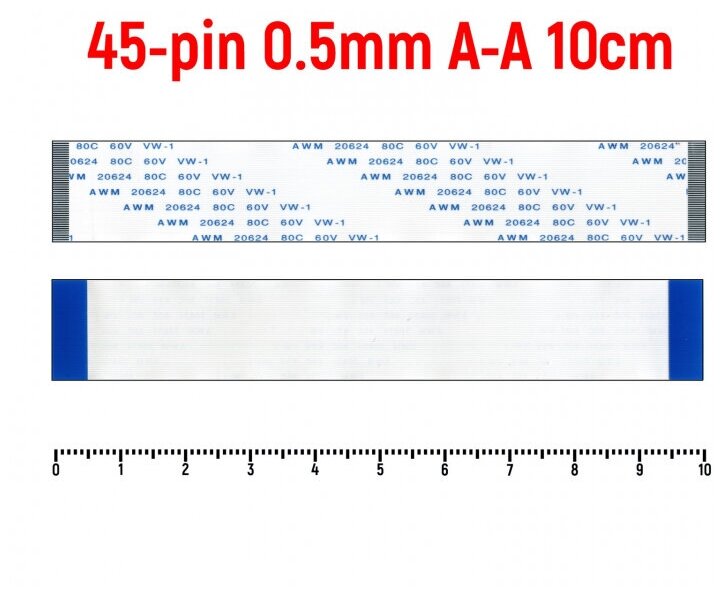 Шлейф FFC 45-pin Шаг 0.5mm Длина 10cm Прямой A-A AWM 20624 80C 60V VW-1