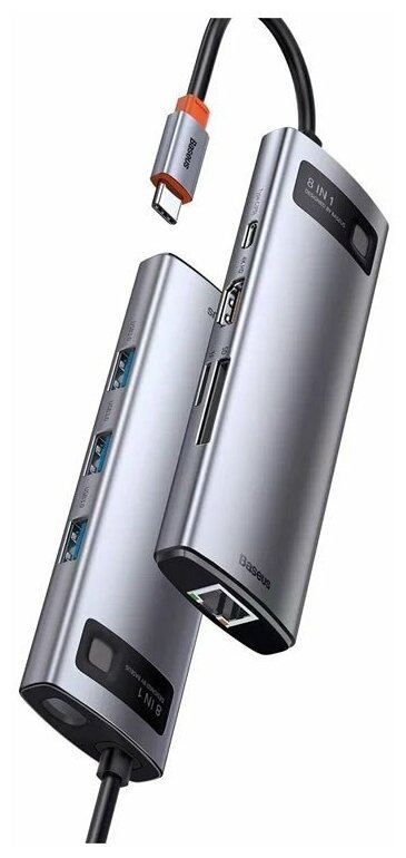 Хаб USB Baseus Metal Gleam Series 8-in-1 Multifunctional Type-C HUB Docking Station Grey CAHUB-CV0G