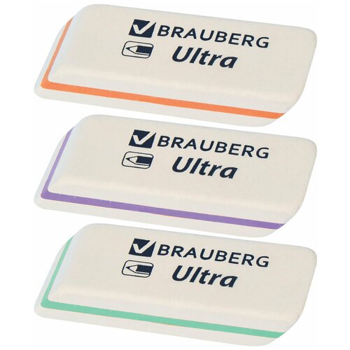 Ластик Brauberg Ultra (50х14х8мм, белый, детали цветные, натуральный каучук) 40шт. (228704)