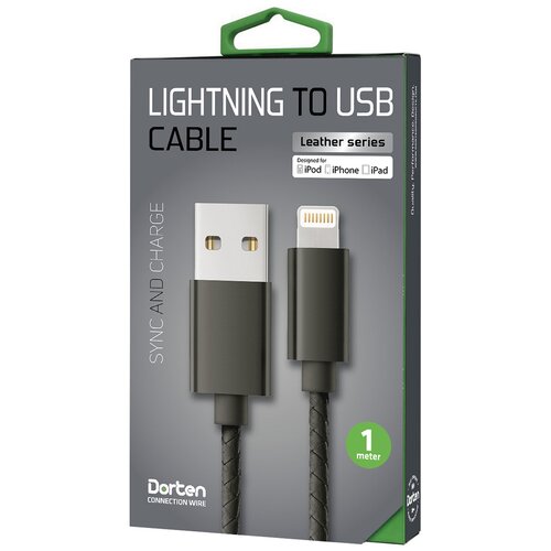 Кабель Dorten Lighting to USB cable: Leather Series 1 meter (Black/Черный)