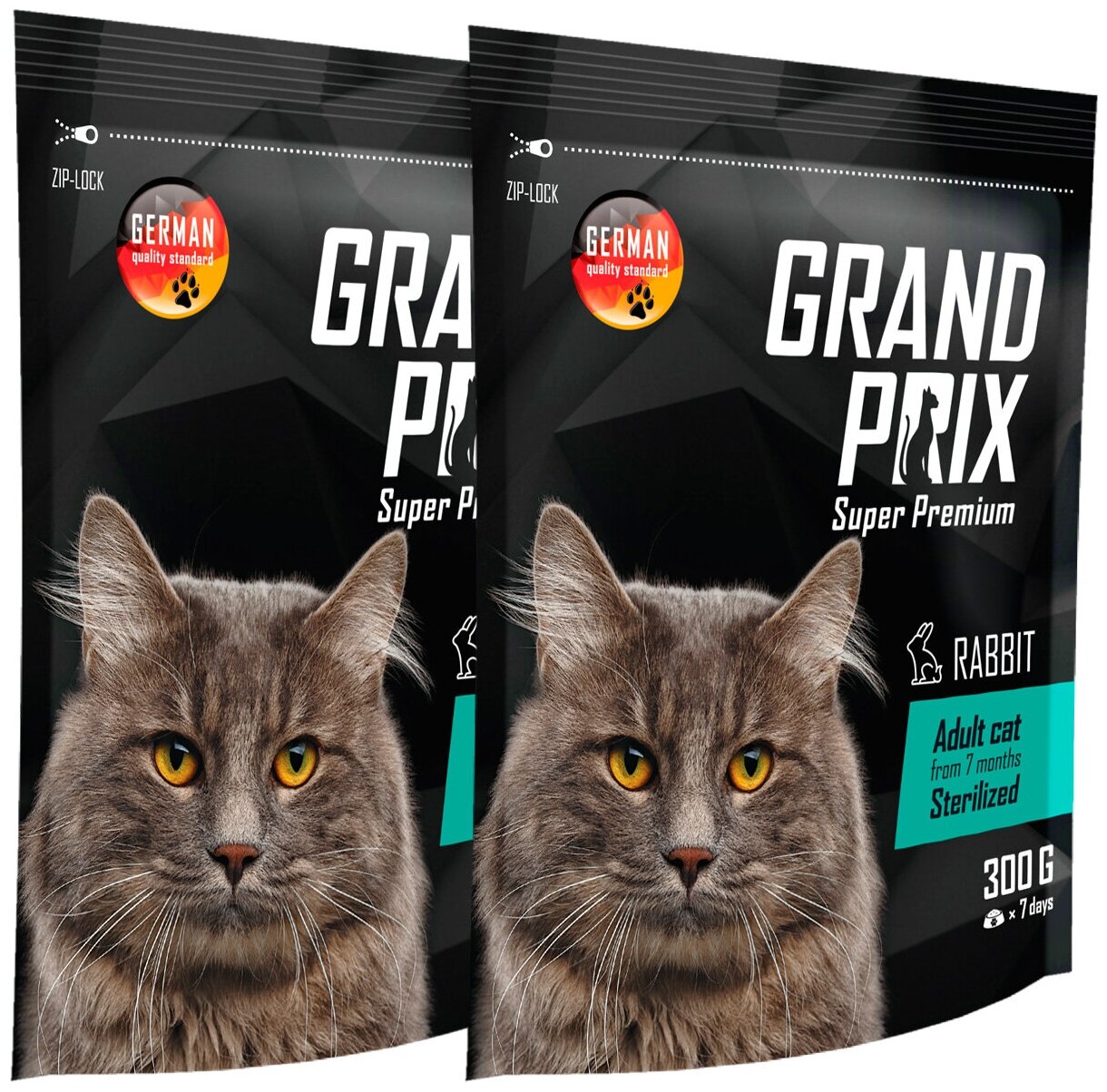 GRAND PRIX ADULT CAT STERILISED для взрослых кастрированных котов и стерилизованных кошек с кроликом (03 + 03 кг)