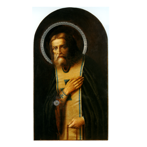 Икона святой Серафим Саровский деревянная арочная икона ручной работы на левкасе 26 см