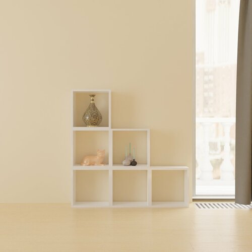 Стеллаж деревянный 6 секций ROOMIE, белый, 105х109х33, модульный