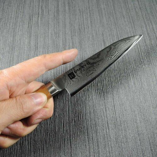 Поварской Нож-Универсал Shimomura UNR-03 (120 мм) - Нож кухонный, сталь V-Gold №10 в нерж. обкладках 33 слоя, рукоять pakka wood