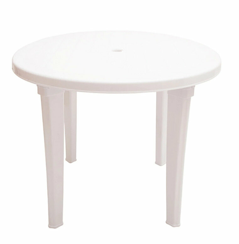 фото Стол садовый пластиковый d90 см белый