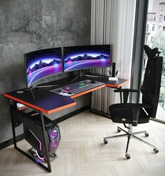Стол компьютерный игровой, офисный, геймерский Expert черный/красный каркас металл для пк и ноутбука 140х77 см