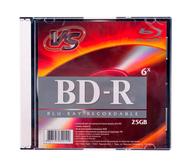 Диск VS BD-R 25 GB 6x Slim 1шт