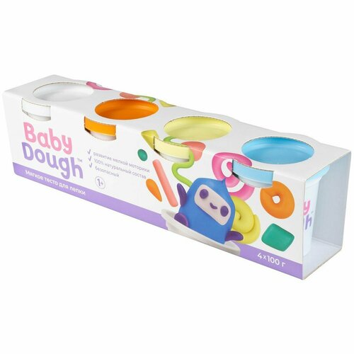 Тесто для лепки BabyDough, набор 4 цвета (белый, оранжевый, нежно-желтый, нежно-голубой) Baby Dough BD019