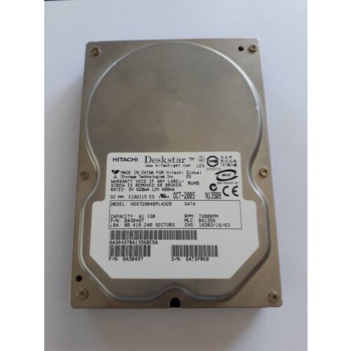 Жесткий диск Hitachi HDS728040PLA320 40Gb 7200 SATAII 35 HDD 1068500₽