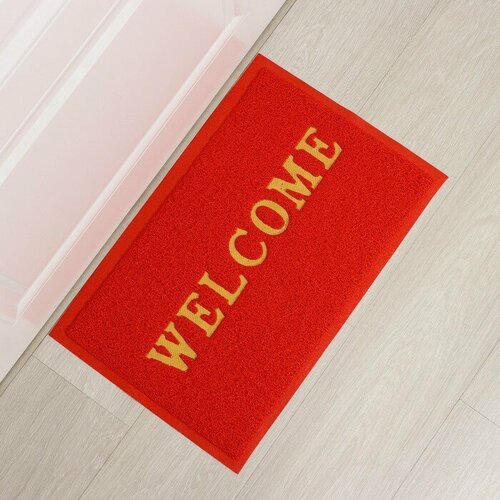 Коврик придверный Доляна Welcome с окантовкой, 38×58 см, цвет красный синий, красный, черный, белый, желтый