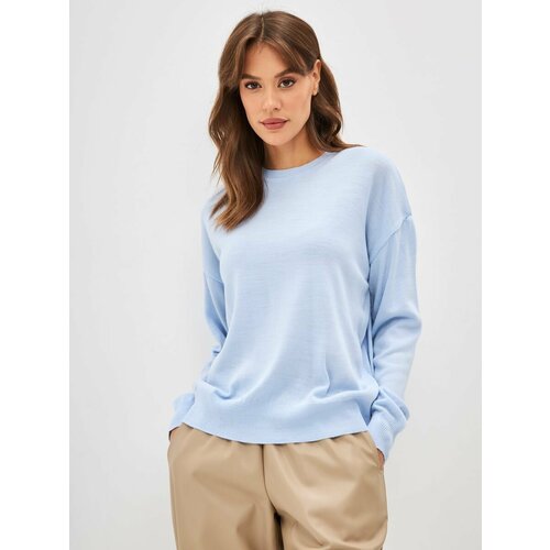 Джемпер, длинный рукав, оверсайз, трикотаж, размер onesize, голубой