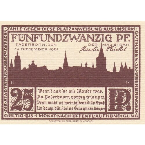 Германия (Веймарская Республика) Падерборн 25 пфеннигов 1921 г. (Вид 2) (№2)