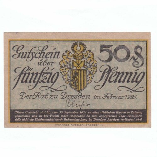 Германия (Веймарская Республика) Дрезден 50 пфеннигов 1921 г.
