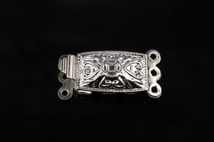 Замок-защелка на 3 нити Прямоугольный 20х10х5мм, отверстие 1мм, цвет серебро, латунь, покрытие серебро, 06-070, 1шт