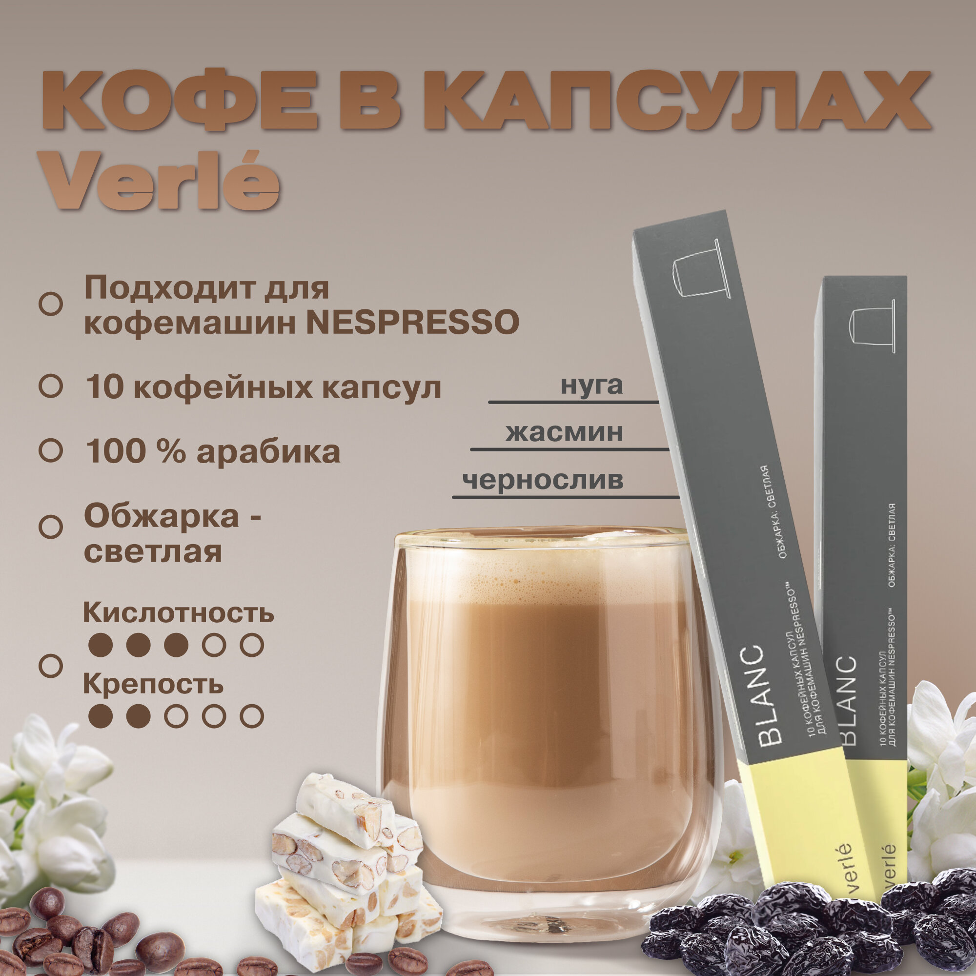 Кофе молотый в капсулах Verle BLANC (VCR), Арабика 100%, 3 пачки по 10 капсул