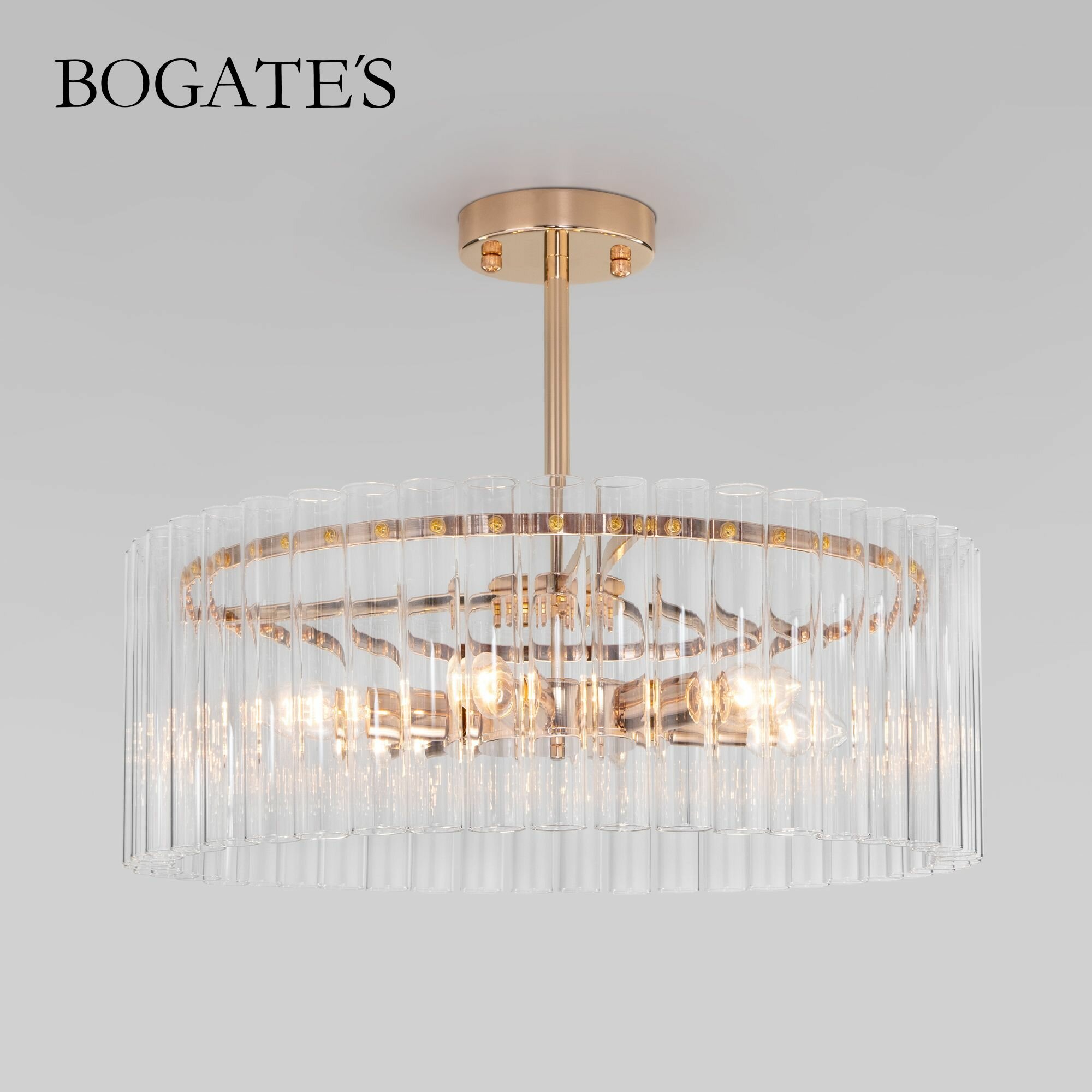 Потолочная люстра Bogate's Flamel Умная 373/6 золото плафон из стекла E14 Minimir Home - фото №1
