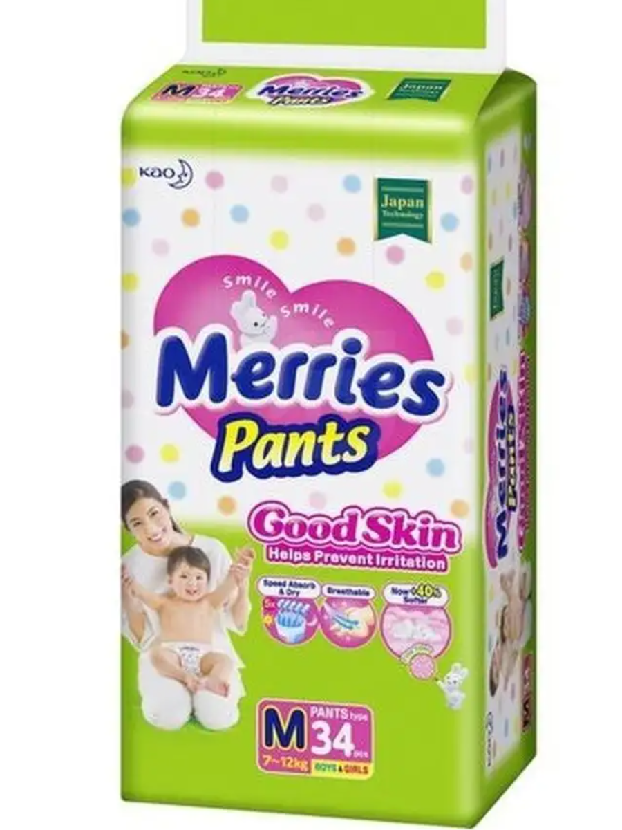 Трусики MERRIES (Мерриес) Good Skin размер M (7-12 кг) 34 шт