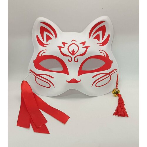 Карнавальная маска кошки бело-красная (1)
