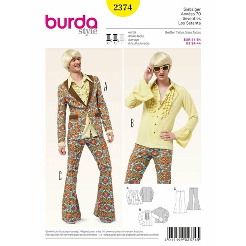 Выкройка Burda 2374 Карнавальный костюм Семидесятые годы выкройка burda 6399 исторический мужской костюм