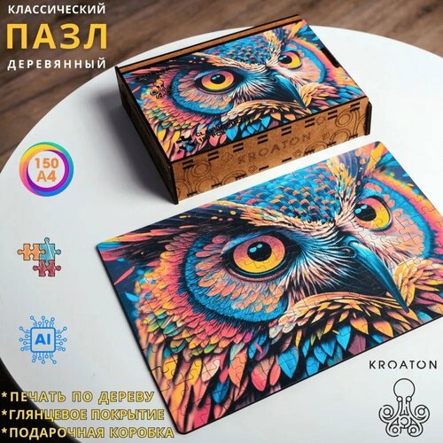 Деревянный пазл Сова удивленная 150 деталей 29х20 см
