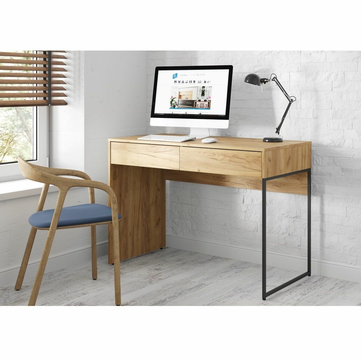 фото Стол письменный Лофт СП 001, Дуб крафт золотой, ЛДСП, с выдвижными ящиками, для детской, кабинета, офиса, дома, дачи, 1100х785х556, МК стиль