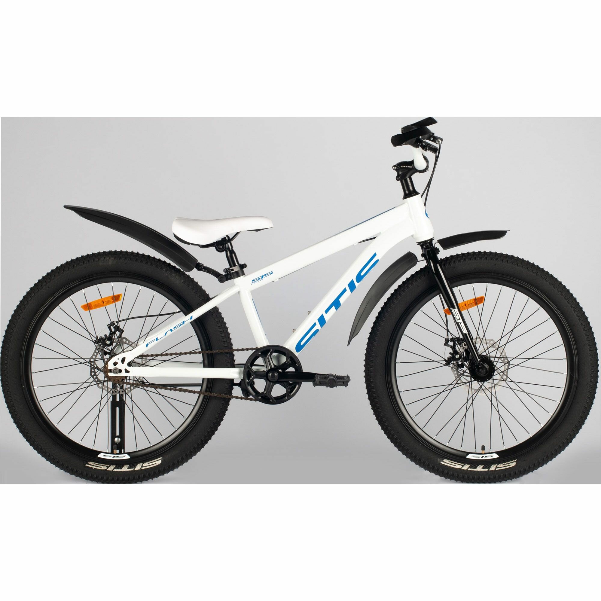 Велосипед SITIS FLASH 24" (2024) White-Navy-Black, подростковый для мальчиков, сталь, 1 скорость, дисковые механические тормоза, размер рамы 12, рост 130-145 см