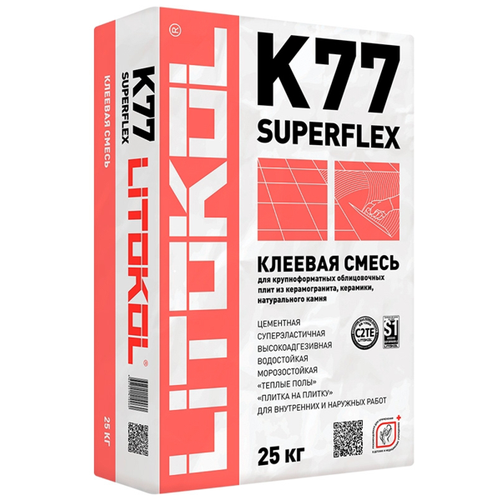 Litokol Клеевая смесь для плитки SUPERFLEX K77 цвет серый, мешок 25 кг клей для плитки и камня litokol superflex k77 5 кг
