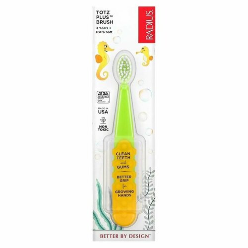 RADIUS, Totz Plus Brush, зубная щетка, для детей от 3 лет, экстра мягкая, желтая, 1 шт