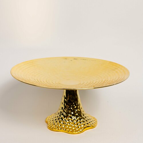 Блюдо декоративное на ножке золотистая фруктовница подставка для торта выпечки десертов 4149₽