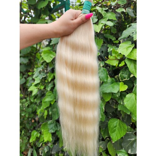 Натуральные длинные волосы люкс 65см 143гр, блонд, волнистые кудрявые биопротеиновые волосы био волосы мелированный блонд 60 65см