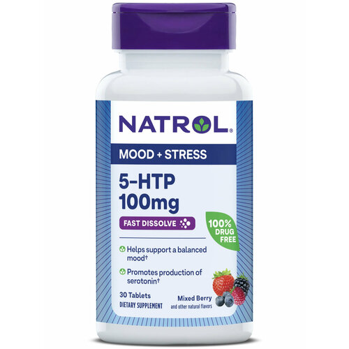 Здоровье мозга и психики Natrol 5-HTP 100 mg Fast Dissolve (30 капсул) Клубника