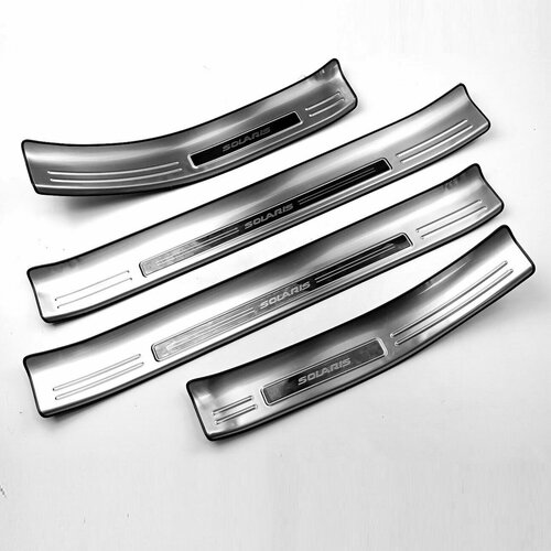 Накладки на пороги для Hyundai Solaris II 2017-2024, комплект 4 накладки, черная надпись