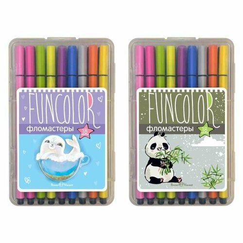 Фломастеры Funcolor, наб.18 цв. в пластиковом пенале 2 вида, 32-0049 фломастеры утолщенные funcolor jumbo 18 цв в пластиковом пенале 2 вида фломастер фломастеры