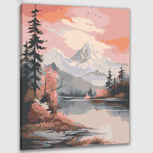 картина по номерам природа пейзаж с лесным ручьем и горами Картина по номерам 50х40 Пейзаж с горами и озером