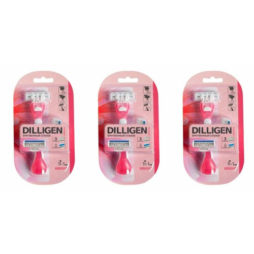 DILLIGEN Станок женский Bright, 3 лезвия, 2 кассеты, 3 уп