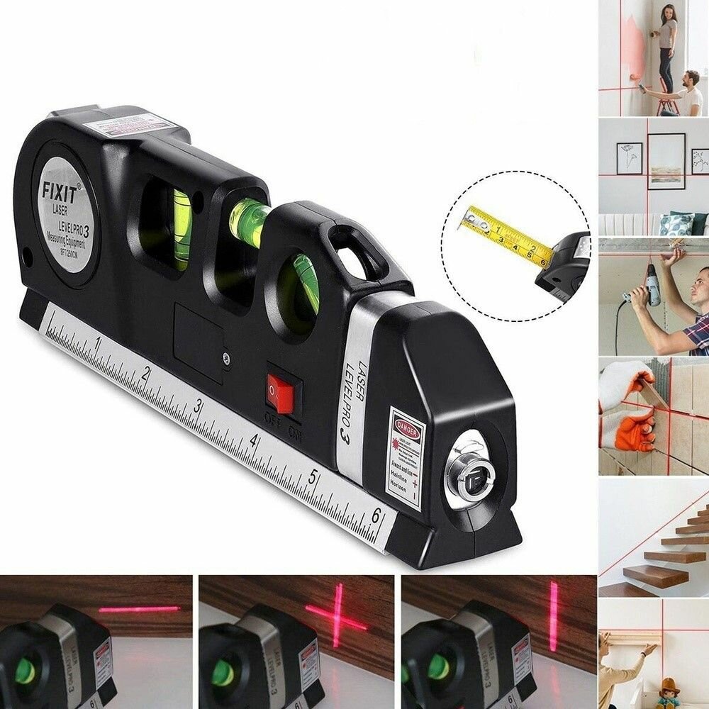 фото Многофункциональный лазерный уровень с линейкой и рулеткой 2,5 м "Laser Level Pro 3"