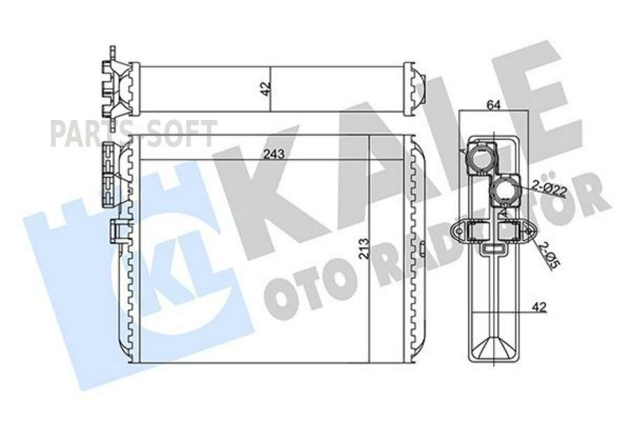 KALE 346430 Радиатор отопителя для а/м Volvo S60 (00-)/S70 (97-)/S80 (98-)/V70 (00-)/XC70 (00-)/XC90 (02-)