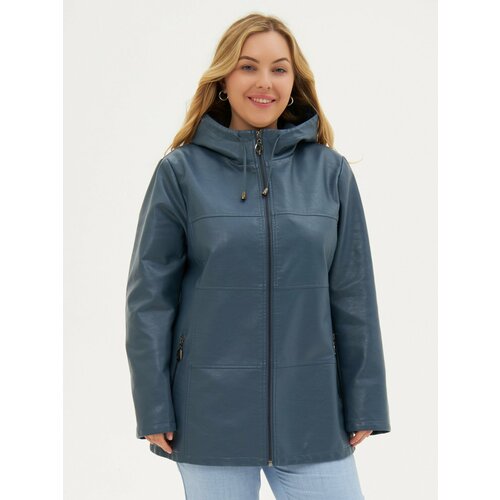 Кожаная куртка LINA REY, размер 56, синий